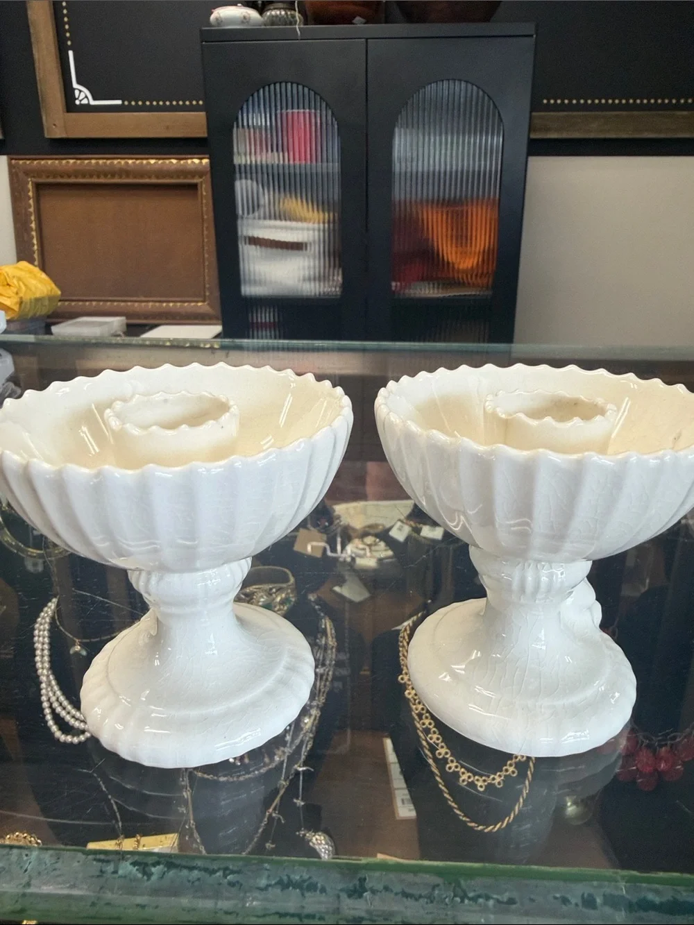 White Ceramic Cherub Candle Holder Pair - Elegant Home Accents